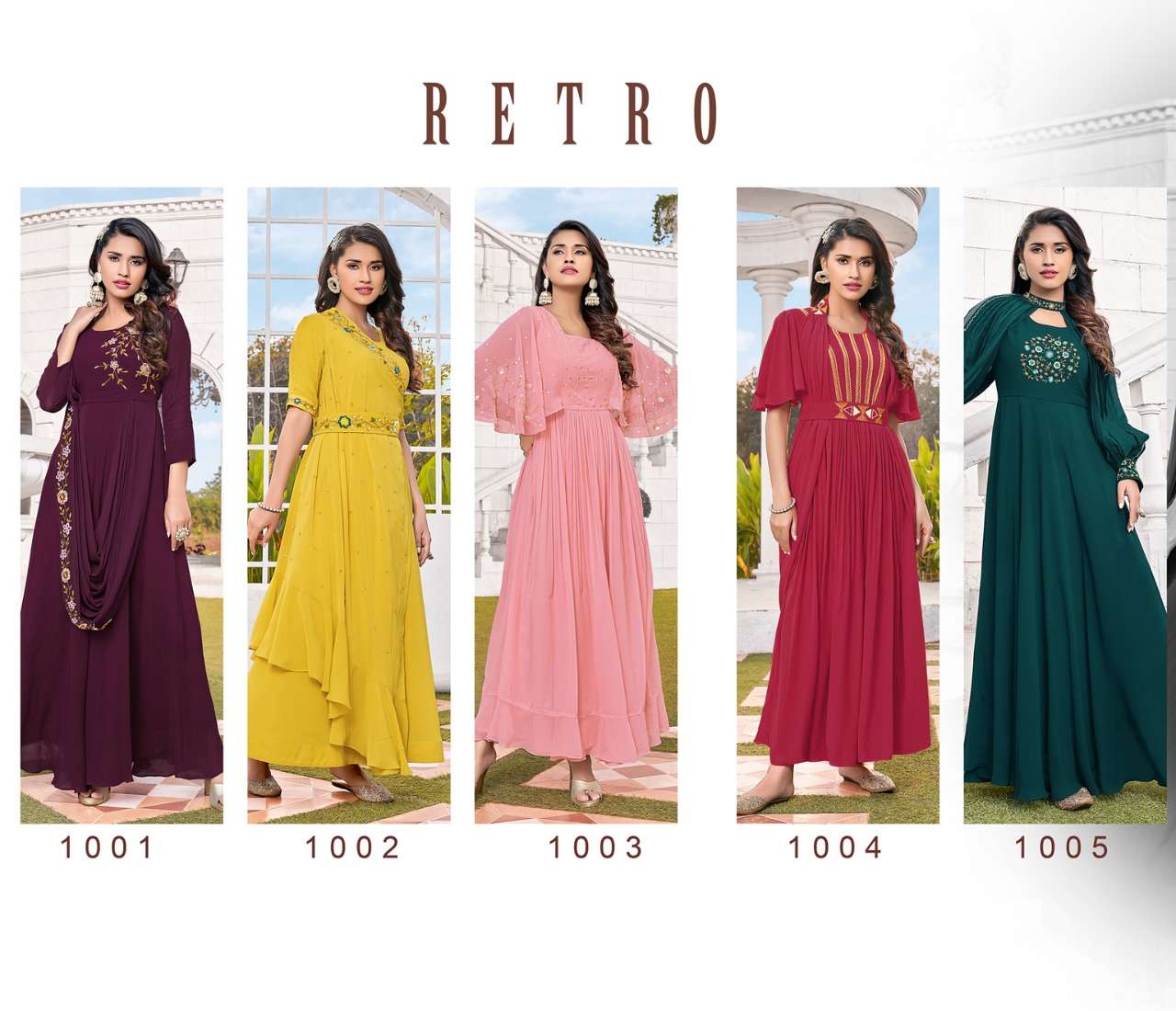 S3forever- Retro Vol 1-Fabric-Gorgette-Handwork-Long-Gown-Kurti-With Inner-Index